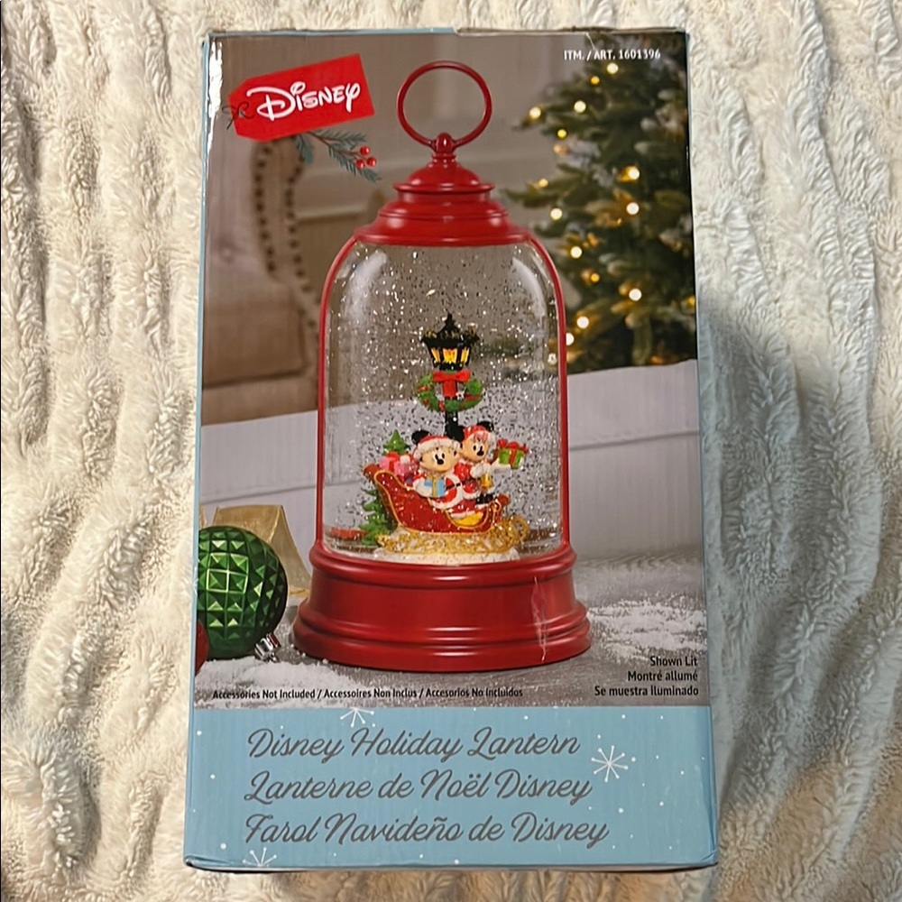 Disney Red Holiday Snow Globe Lantern Decor